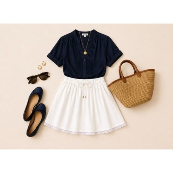 J.Crew Dresses & Skirts - J.Crew White Pleated Cotton Mini Skirt Lace Trim Drawstring Waist Size XS